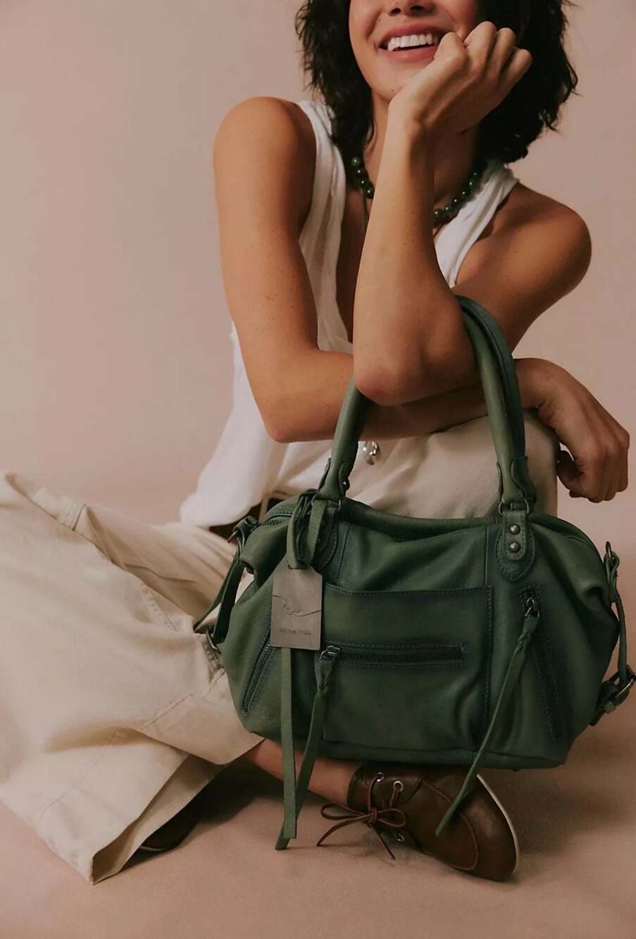 Free People We The Free Baby Emerson Tote Secret Sage Green Leather  NWT - Picture 3 of 8